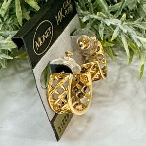Monet Gold Earrings Textured Hoops with 14K Gold Posts